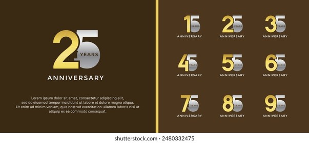 anniversary logo style set with silver and gold color can be use for celebration moment