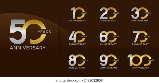el estilo del logotipo del aniversario establecido con el color plateado y dorado se puede utilizar para el momento de la celebración