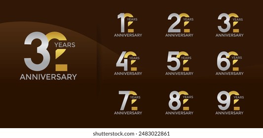 el estilo del logotipo del aniversario establecido con el color plateado y dorado se puede utilizar para el momento de la celebración