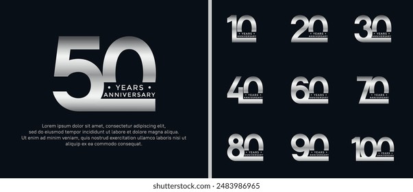 anniversary logo style set with silver color can be use for celebration moment