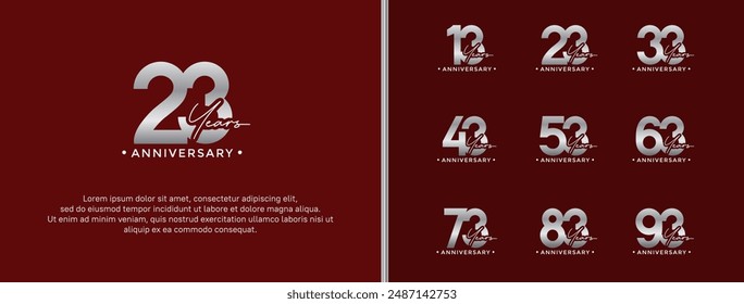 anniversary logo style set with silver color can be use for celebration moment