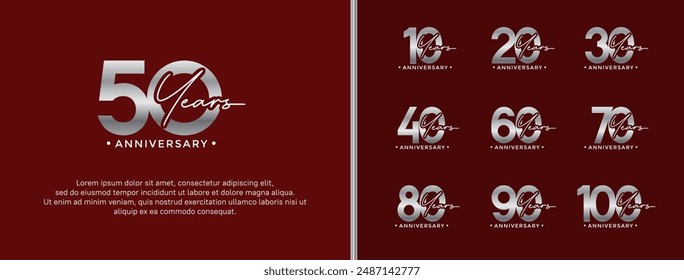 anniversary logo style set with silver color can be use for celebration moment