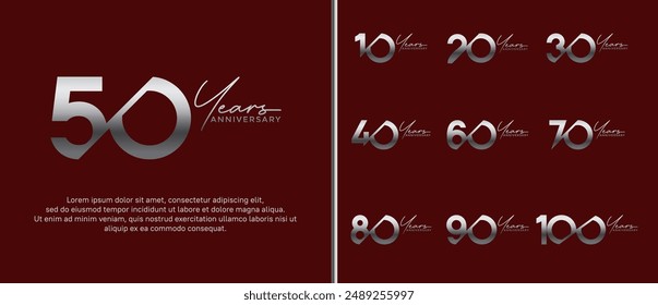 anniversary logo style set with silver color can be use for celebration moment