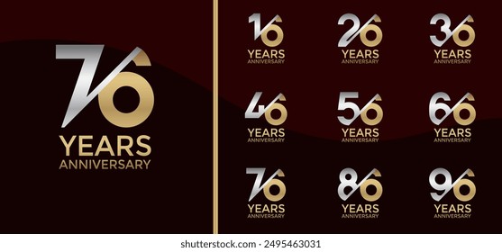anniversary logo style set with silver, gold color and slash can be use for celebration moment