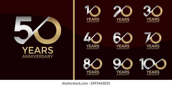 anniversary logo style set with silver, gold color and slash can be use for celebration moment