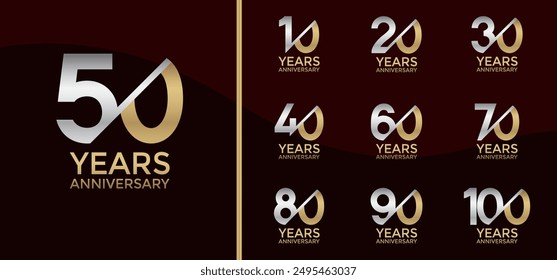 anniversary logo style set with silver, gold color and slash can be use for celebration moment