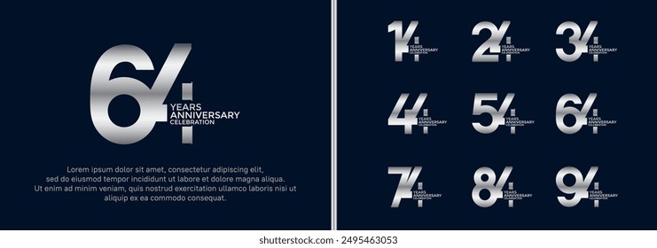 Jubiläums-Logo-Stil-Set mit silberner Farbe kann für Feier-Moment verwendet werden