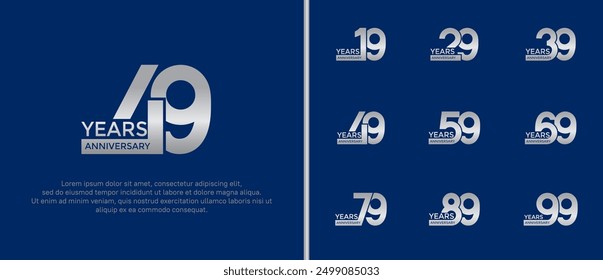 Jubiläums-Logo-Stil-Set mit silberner Farbe kann für Feierlichkeiten verwendet werden