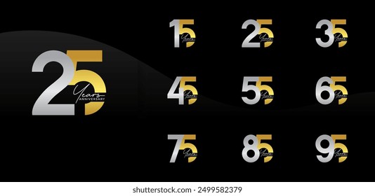 anniversary logo style set with silver and golden color can be use for celebration moment
