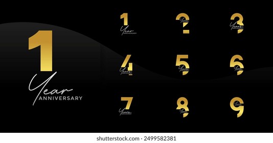anniversary logo style set with silver and golden color can be use for celebration moment
