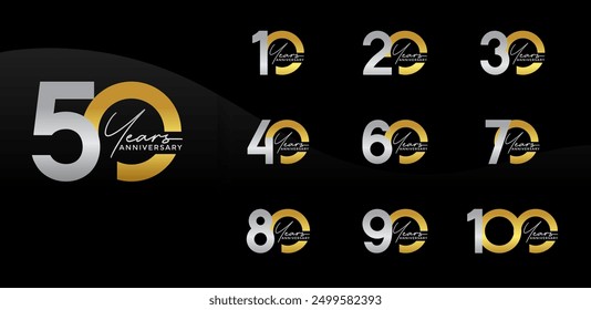 anniversary logo style set with silver and golden color can be use for celebration moment