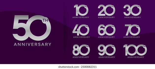 anniversary logo style set with silver color can be use for celebration moment