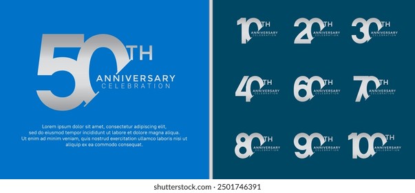 Jubiläums-Logo-Stil-Set mit silberner Farbe kann für Feierlichkeiten verwendet werden