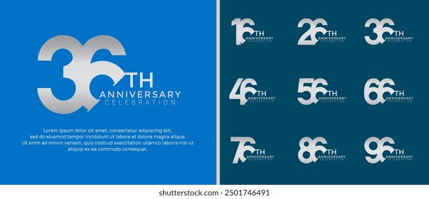 Jubiläums-Logo-Stil-Set mit silberner Farbe kann für Feierlichkeiten verwendet werden
