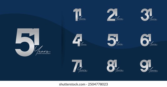 anniversary logo style set with silver color can be use for celebration moment