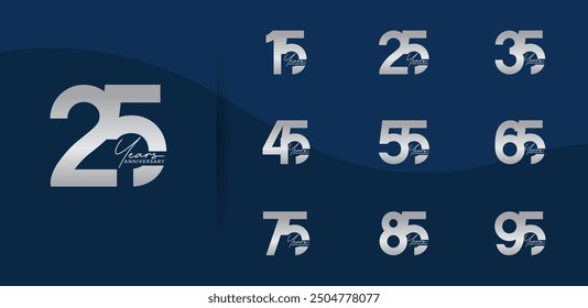 anniversary logo style set with silver color can be use for celebration moment