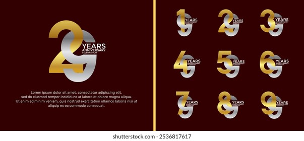 anniversary logo style set with silver and golden color can be use for celebration moment