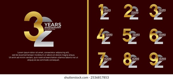 anniversary logo style set with silver and golden color can be use for celebration moment