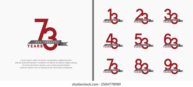 anniversary logo style set. vector design red color and black ribbon for celebration moment