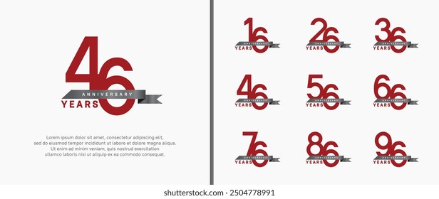 anniversary logo style set. vector design red color and black ribbon for celebration moment