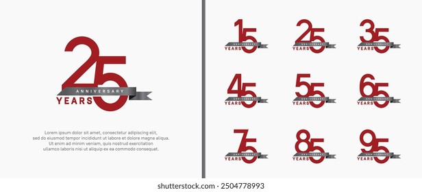 anniversary logo style set. vector design red color and black ribbon for celebration moment
