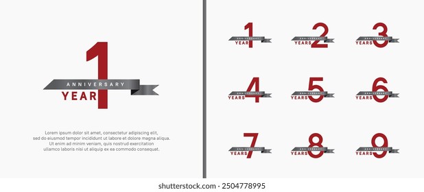 anniversary logo style set. vector design red color and black ribbon for celebration moment