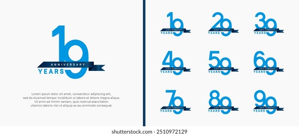 anniversary logo style set. vector design blue color with ribbon for celebration moment