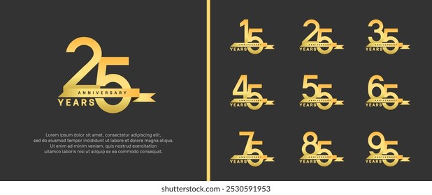 anniversary logo style set. vector design golden color with ribbon for celebration moment