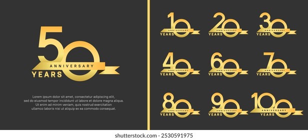 anniversary logo style set. vector design golden color with ribbon for celebration moment