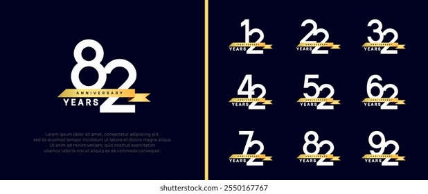 anniversary logo style set. vector design white color with golden ribbon for celebration moment