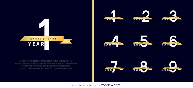 anniversary logo style set. vector design white color with golden ribbon for celebration moment