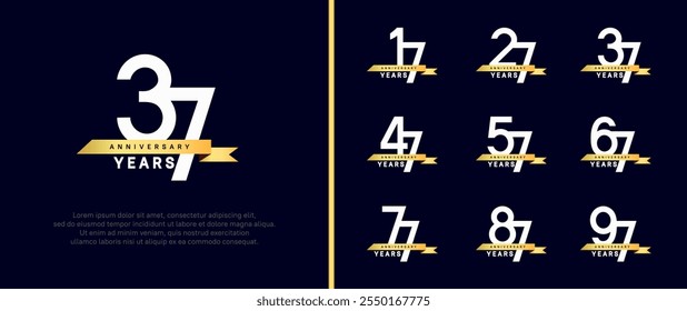 anniversary logo style set. vector design white color with golden ribbon for celebration moment