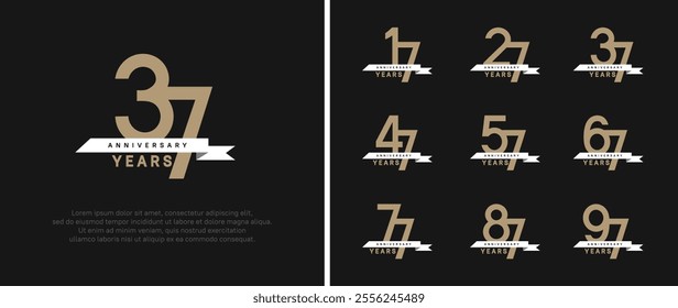 anniversary logo style set. vector design brown color with white ribbon for celebration moment