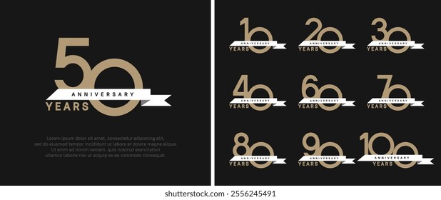 anniversary logo style set. vector design brown color with white ribbon for celebration moment