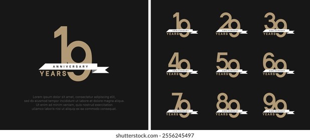 anniversary logo style set. vector design brown color with white ribbon for celebration moment