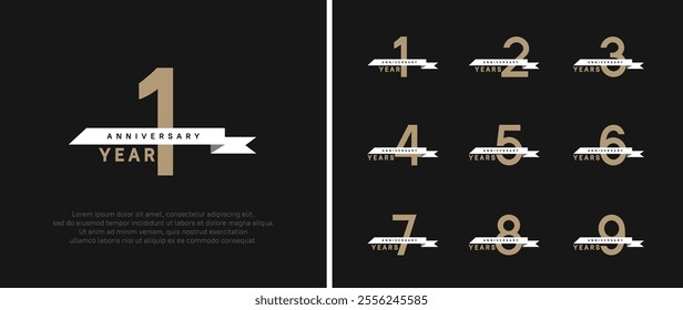 anniversary logo style set. vector design brown color with white ribbon for celebration moment