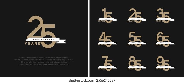 anniversary logo style set. vector design brown color with white ribbon for celebration moment