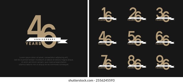 anniversary logo style set. vector design brown color with white ribbon for celebration moment