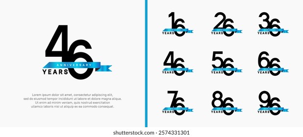 anniversary logo style set. vector design black color with blue ribbon for celebration moment