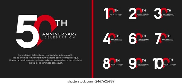 anniversary logo style set with white and red color can be use for celebration moment