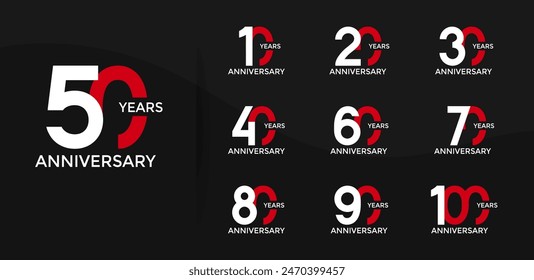 anniversary logo style set with white and red color can be use for celebration moment