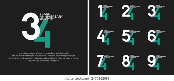el estilo del logotipo del aniversario establecido con el color blanco y verde se puede utilizar para el momento de la celebración