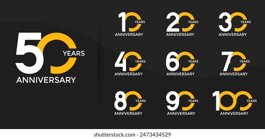 anniversary logo style set with white and yellow color can be use for celebration moment