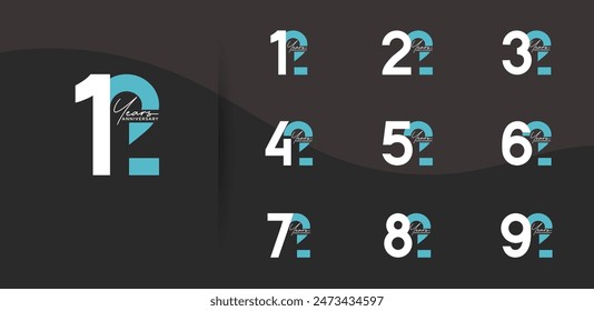 anniversary logo style set with white and blue color can be use for celebration moment