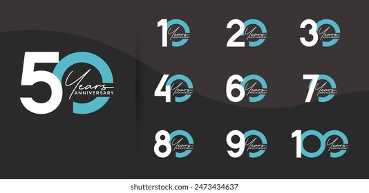 anniversary logo style set with white and blue color can be use for celebration moment