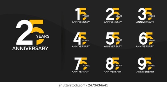 anniversary logo style set with white and yellow color can be use for celebration moment