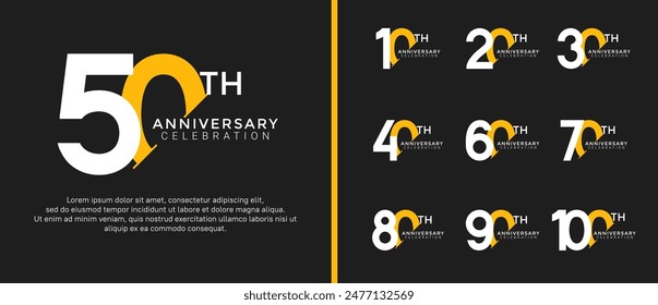 anniversary logo style set with white and yellow color can be use for celebration moment