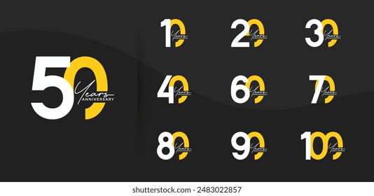 anniversary logo style set with white and yellow color can be use for celebration moment