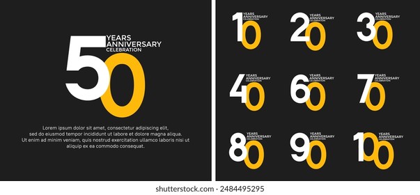 anniversary logo style set with white and yellow color can be use for celebration moment