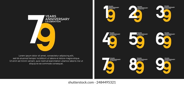 anniversary logo style set with white and yellow color can be use for celebration moment